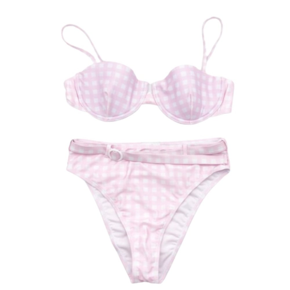 Onia Dalia Pink Gingham Two Piece Bikini Set